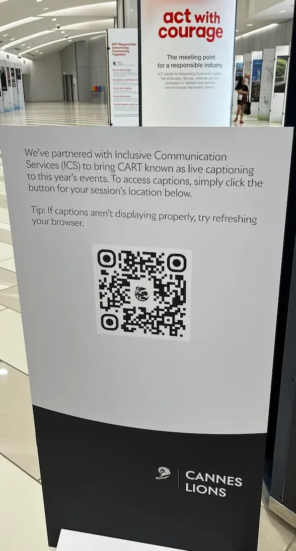 Cannes Lions - Captioning QR code sign - Lions - Day 3