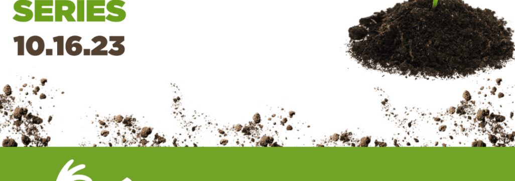 The image features a promotion for the "New Works Series" at New York Theatre Barn. The image consists of green and white colors, arranged vertically within a bounded area. Besides the text, there is an illustration of a plant growing out of a pile of dirt, symbolizing the growth and development of the new works. At the bottom of the image, there is an interpreter and CC icon. Both ASL Interpreting and Cart Captioning will be available at this event.